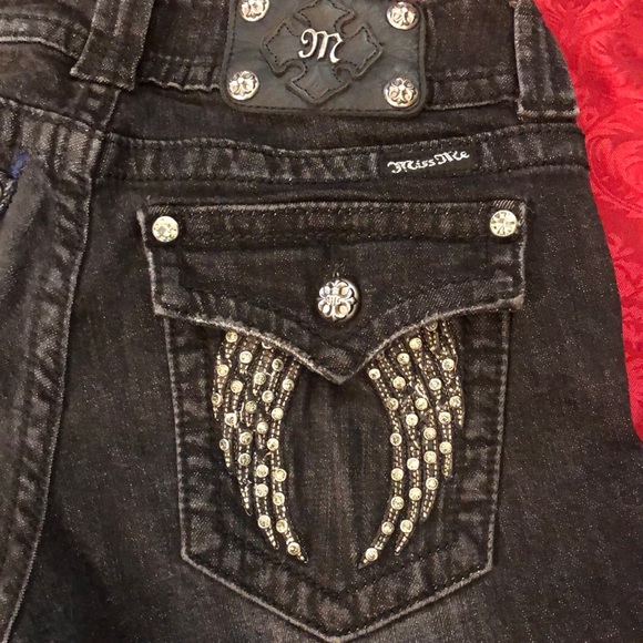 Miss Me Sz 28 angel wing embellished black skinny jeans w/factory distressing 🧿 - Picture 2 of 16